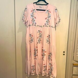 Roolee maternity floral peachy pink maxi dress with embroidery size Large